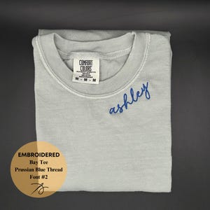 Custom Collar Embroidered Tshirt, Personalized Tee, Bridesmaid Tee, Name Tee, Comfort Colors, Bridal Party Gifts, Neckline Embroidered Tee