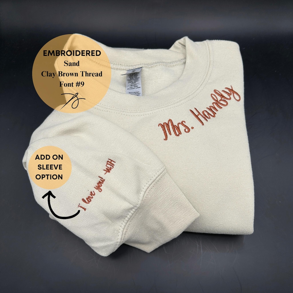 Custom Collar Embroidered Sweatshirt, Embroidered On Neckline Sweatshirt, Personalized Crewneck, Gift For Bride, Mama Embroidered Sweatshirt Onlyshirt