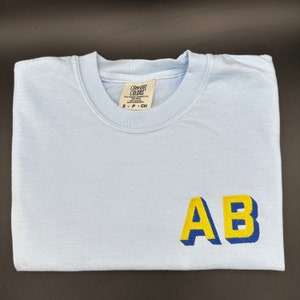 Embroidered Shadow Block Monogram T-Shirt, Neon Embroidered Monogram Shirt, Shadow Monogram T-Shirt, Modern Monogram, Summer Matching Tee