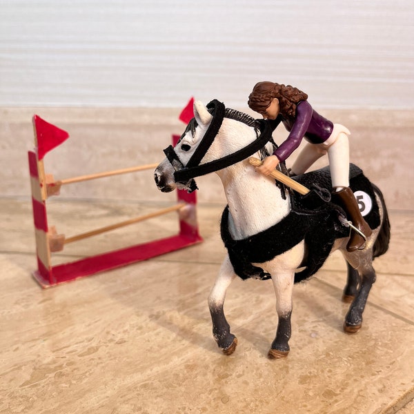 Steeple Chase Racing Saddle, Crop, and Jump Set for Schleich Horse
