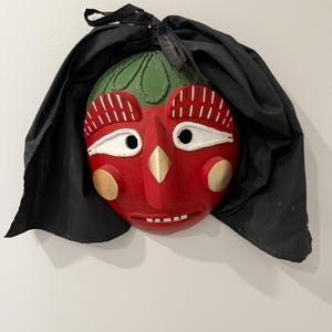 Vintage Korean Red Folk Art Mask – Hand-Carved Wall Hanging (10&quot;)
