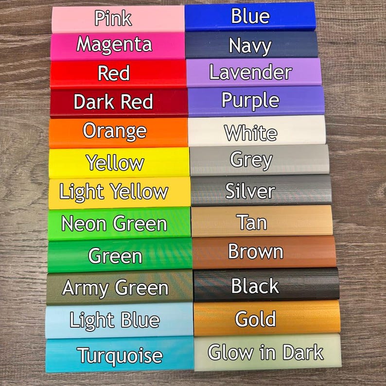 May include: A colour chart displaying rectangular blocks in various hues, such as pink, blue, red, orange, yellow, and green. Each block is labelled with its colour name in white text.