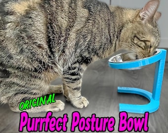 Purrfect Posture Bowl. Raised Cat Pet Food Bowl Stand, Elevated (custom name available)