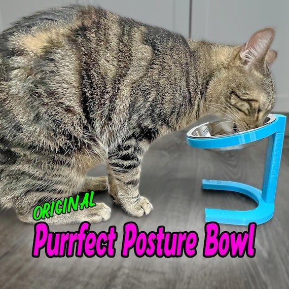 Purrfect Posture Bowl. Raised Cat Pet Food Bowl Stand, Elevated (custom name available)
