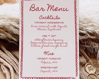 Italian Wedding Bar Menu Template: Hand-Drawn Vintage Style