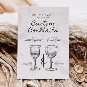 Placa de coquetel vintage para casamento - Modelo editável desenhado à mão no Canva
