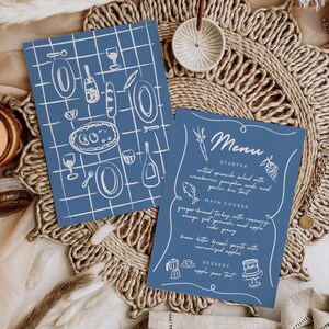 Menu Template for Coastal Wedding Theme, Hand Drawn Dinner Party Menu with Food Illustrations, Vintage Style, Whimsical Retro Design, LP1