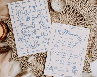 Boho Coastal Wedding Menu Template: Hand-Drawn Italian Style, 5x7