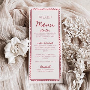 Hand-Drawn Italian Wedding Menu Template - Red & White Printable