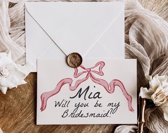 Pink Bow Bridesmaid Proposal Card - Hand-Drawn Canva Template