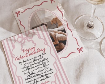 Pink Candy Stripe Valentine Card Template: Hand-Drawn, Editable Canva
