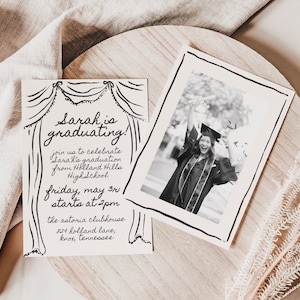 Graduation Party Invitation Template with Photo, Vintage Style Graduation Announcement, Theatre Kid Hand Drawn Grad Invite, Class of, CT1