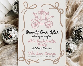 Bachelorette Invitation: Pink Gold Princess Theme (Hand Drawn Canva Template)