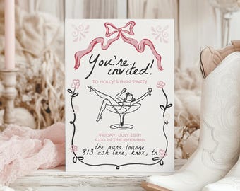 Bachelorette Party Invitation: Chic Martini Bow Design - Editable Canva Template
