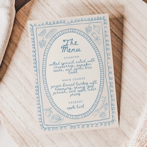 Wedding Menu Template: Vintage Style Coastal Doodles (Hand-Drawn Canva) image 1