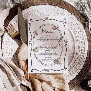 Menu Template for Italian Pizza Party Theme, Hand Drawn Fun Dinner Party Menu, Whimsical Vintage Food Illustrations, Wine Tomato Doodles