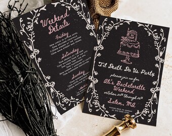 Gothic Bachelorette Invitation: Spooky Floral Design (Editable Canva Template)