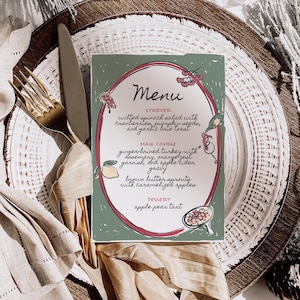 Menu Template for Italian Pizza Party Theme, Hand Drawn Fun Dinner Party Menu, Whimsical Vintage Food Illustrations, Lemon Wine Doodles