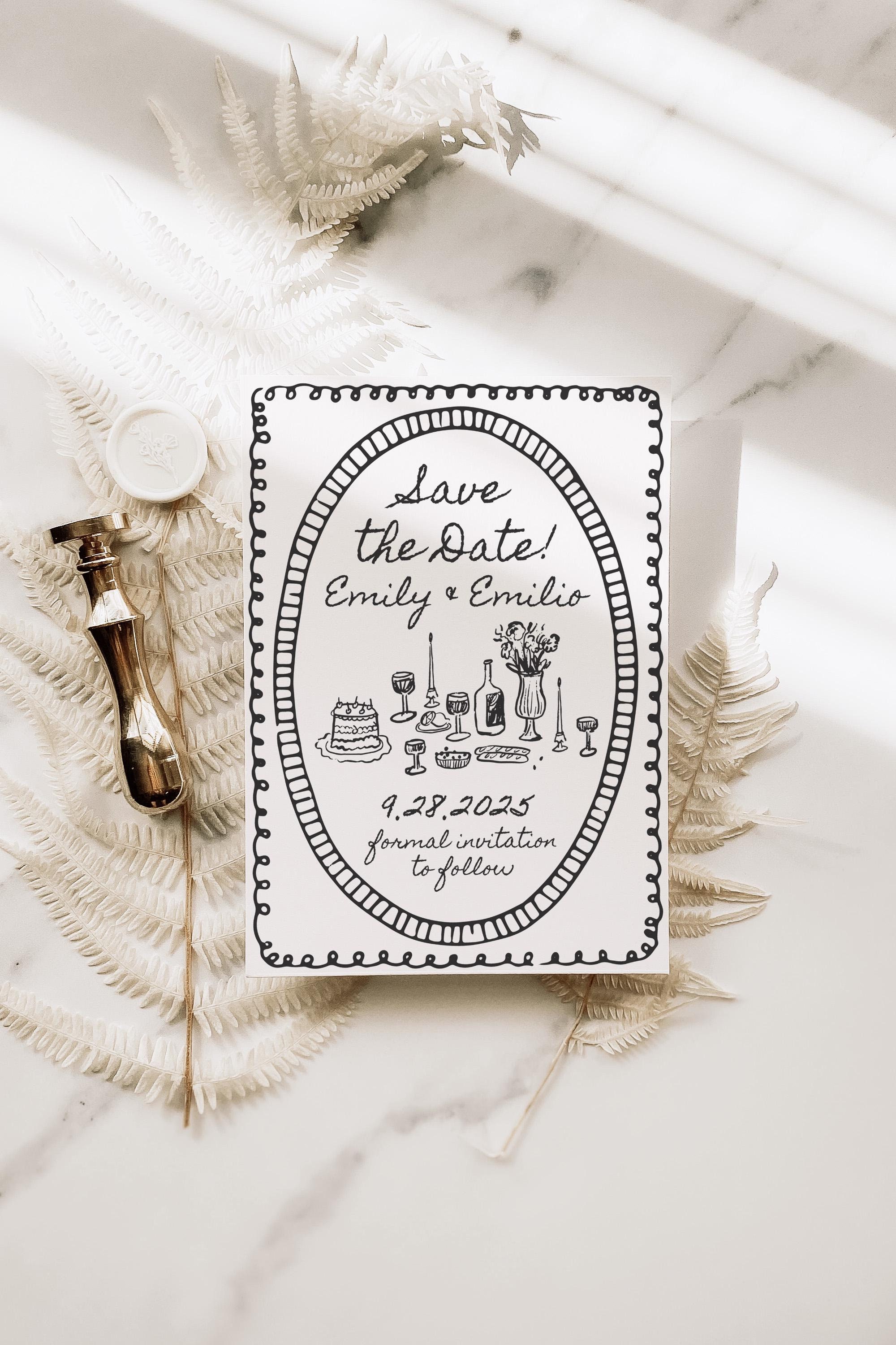 Whimsical Save the Date Invitation: Hand Drawn Scribble Border