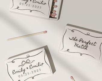 Hand Drawn Matchbook Template, Simple Modern Minimal Wedding Favor Matches, Custom Match Box Label, Whimsical Party Favor, Black White Bow