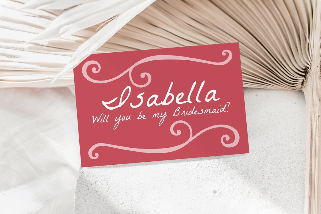 Retro Bridesmaid Proposal Card Template With Swirl Borders, Quirky ...