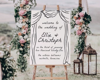 Hand Drawn Wedding Welcome Sign: Quirky Black & White Canva Template