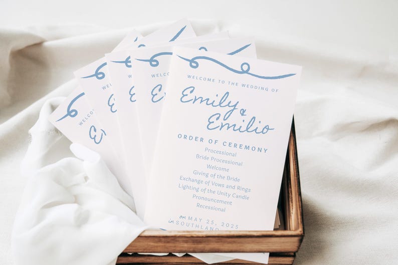 Hand Drawn Wedding Program Template for Whimsical Destination Wedding ...