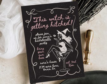 Witchy Bachelorette Invitation: Hand Drawn Neon Pink & Black Template