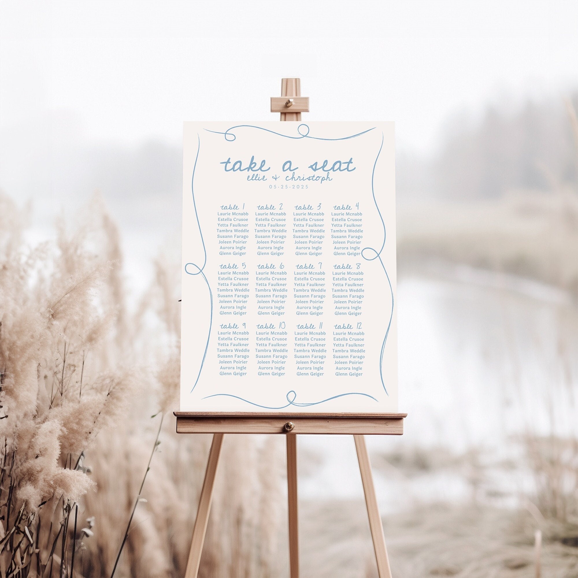 Hand Drawn Beach Wedding Seating Chart