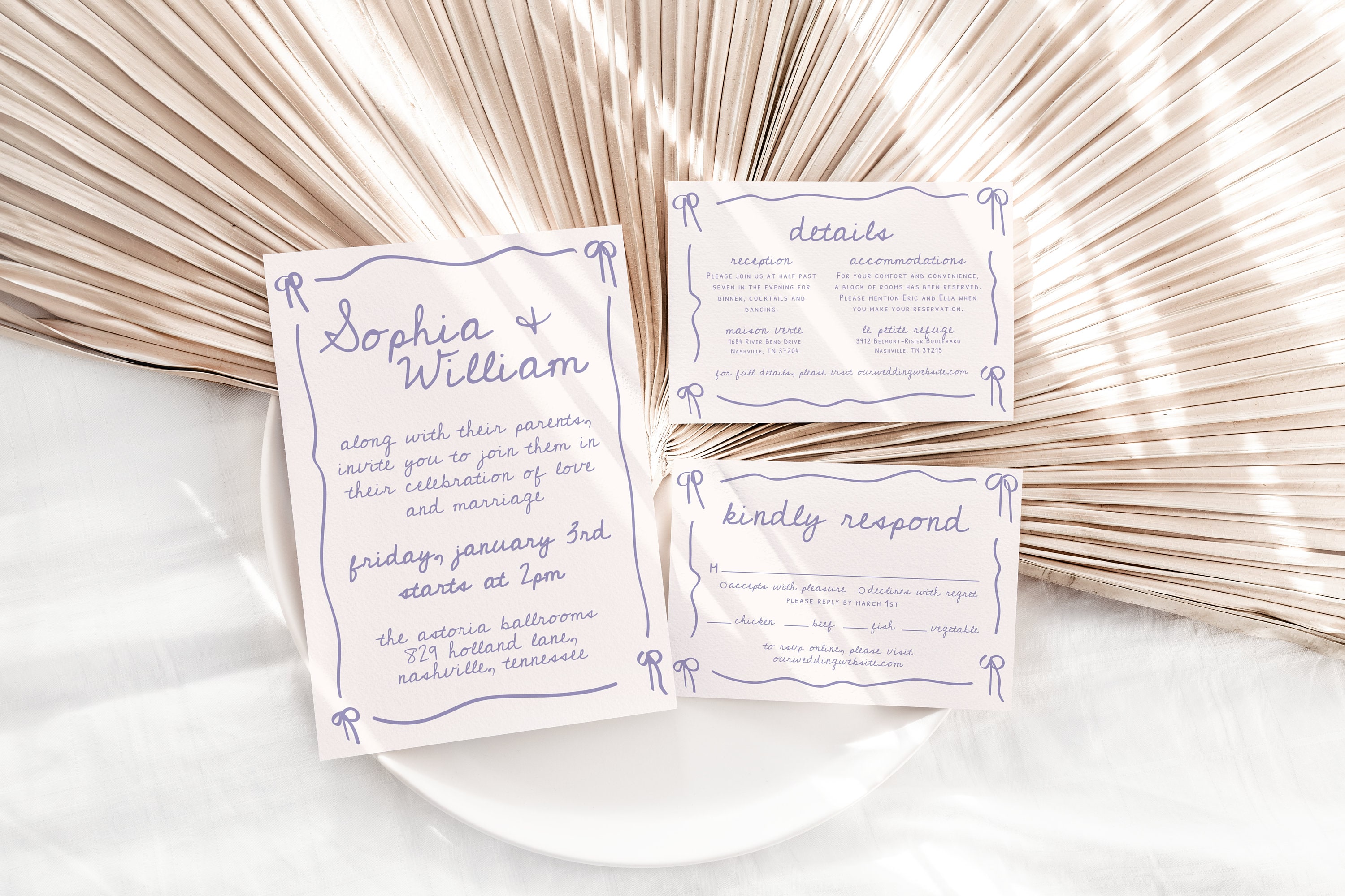 Hand Drawn Minimalist Wedding Invitation Suite Template, Lavender ...