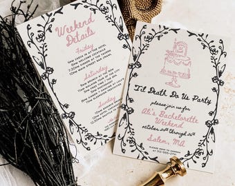 Gothic Halloween Bachelorette Invitation: Hand-Drawn Spooky Floral Template