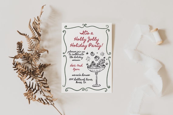 Holiday Party Invite: Hand-Drawn Whimsical Doodles (Editable Canva Template)