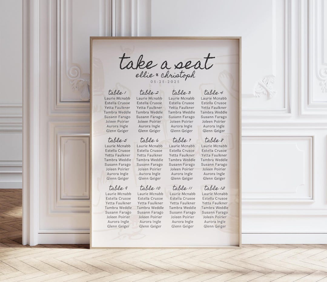 Wedding Seating Chart Sign Template for Simple Minimal Classic Theme ...