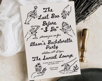 Bachelorette Invitation: Gothic Halloween Theme (Hand-Drawn Canva Template)