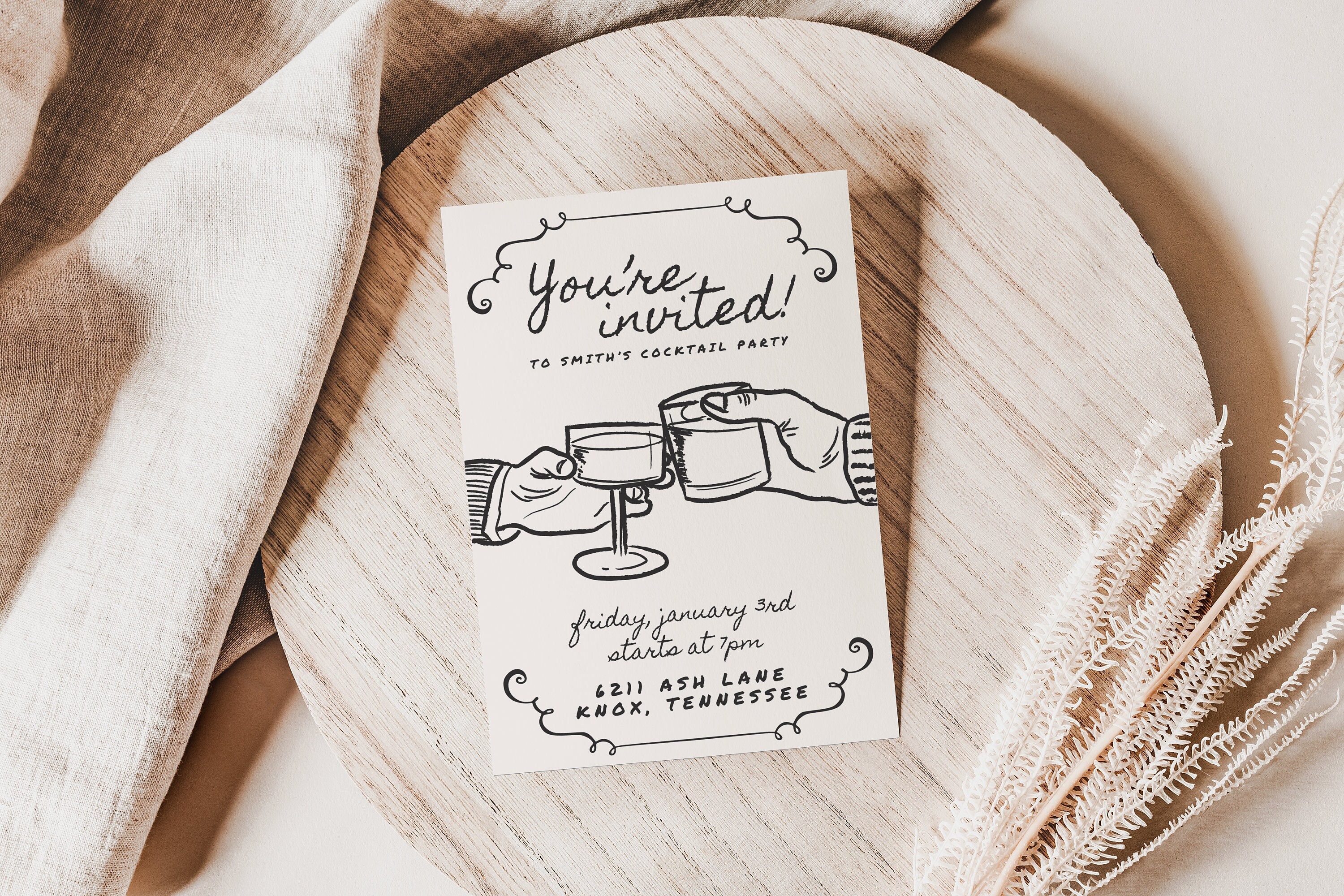 Elegant Dinner Party Invitation Template, Editable Vintage Style