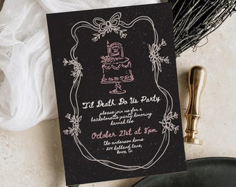 Til Death Do Us Party Invitation: Gothic Neon Floral - Hand-Drawn Canva Template
