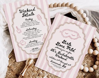 Pink Striped Bachelorette Invitation: Hand-Drawn Girls Gone Mild Template