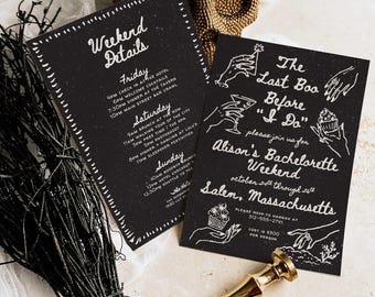 Bachelorette Party Invitation: Spooky Skeletons - Editable Canva Template