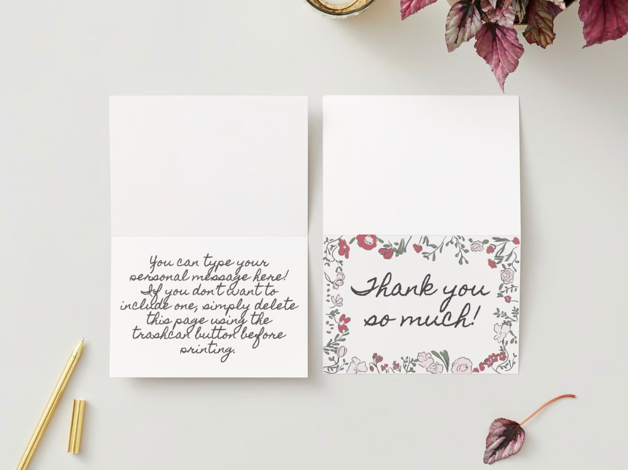 Retro Floral Thank You Card Template: Hand Drawn, Editable Canva Design ...