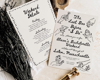 Gothic Halloween Bachelorette Invite - Hand-Drawn Canva Template