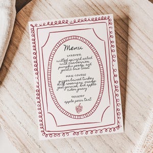 Retro Wedding Menu Template, Hand Drawn Illustrations (Editable Canva)