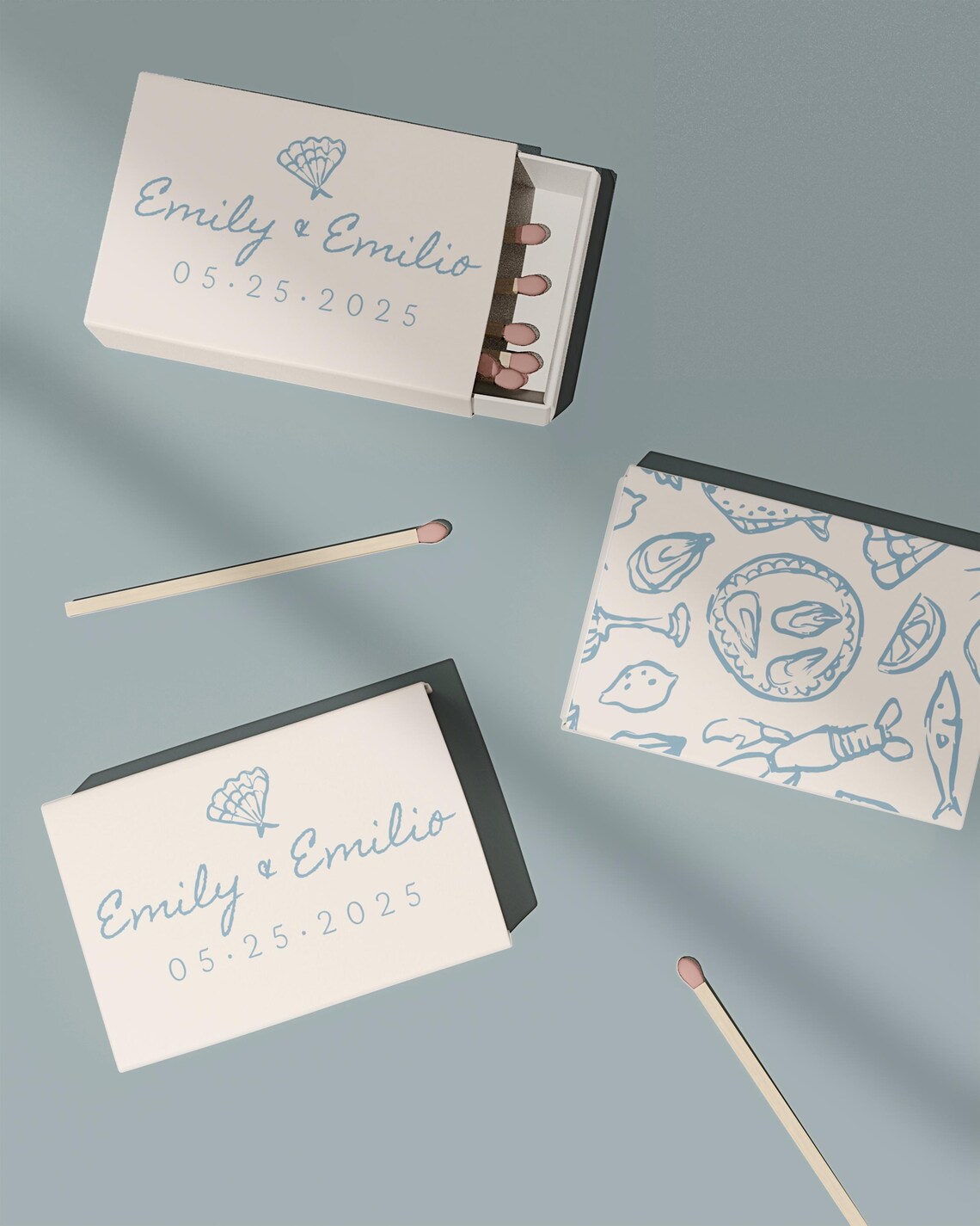 Coastal Wedding Matchbook Template, Hand-drawn Oyster Seashell ...