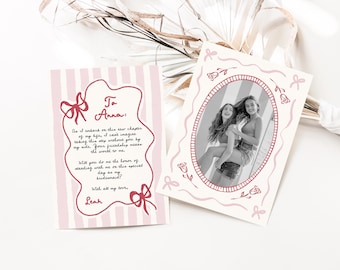 Bridesmaid Proposal Card: Retro Red Pink Bow Design (Printable Canva Template)