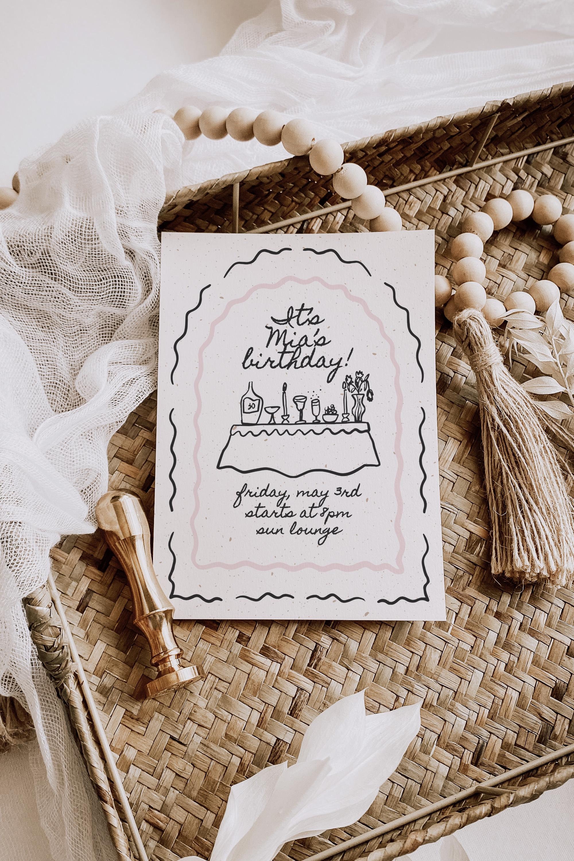 Birthday Invitation Template: Vintage Hand-drawn Arch - Whimsical
