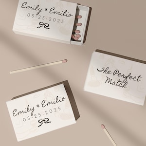 Hand Drawn Matchbook Template, Whimsical Vintage Wedding Favor Matches, Custom Match Box Label, Simple Boho Party Favor, Tan White Bow