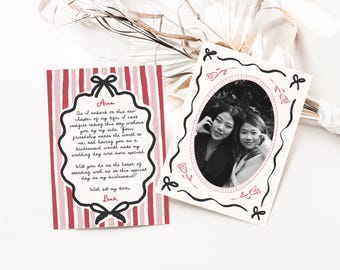 Bridesmaid Proposal Card: Pink Retro Stripes - Hand-Drawn Canva Template