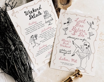 Bachelorette Invitation: Pink Gothic, Hand-Drawn - Last Boo Before I Do
