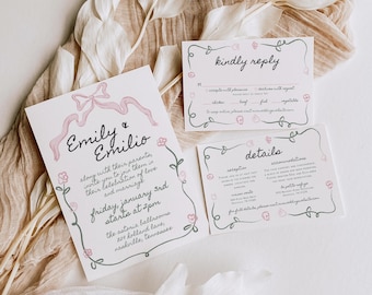 Wedding Invitation Suite: Floral Spring Whimsical Style (Editable Canva Templates)