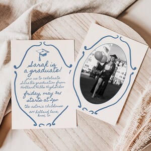 Graduation Party Invitation Template with Photo, Hand Drawn Graduation Announcement in Modern Boho Style, Vintage Grad Invite, Class of 2024