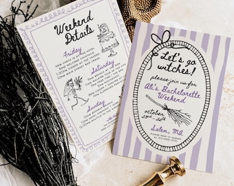 Witch Theme Bachelorette Invitation - Hand Drawn Halloween Canva Template